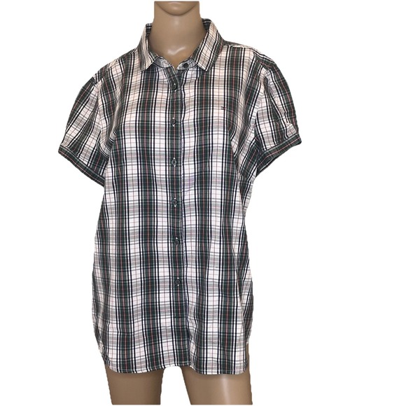 Vtg Tommy Hilfiger Womens Button Up Shirt Sz XL Classic Plaid‎ Preppy Academia - Picture 1 of 11